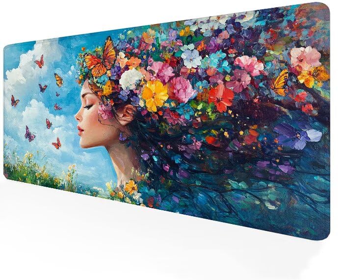 Tapis de souris gamer 1200x600 grand format XXL style papillon pour bureau femme