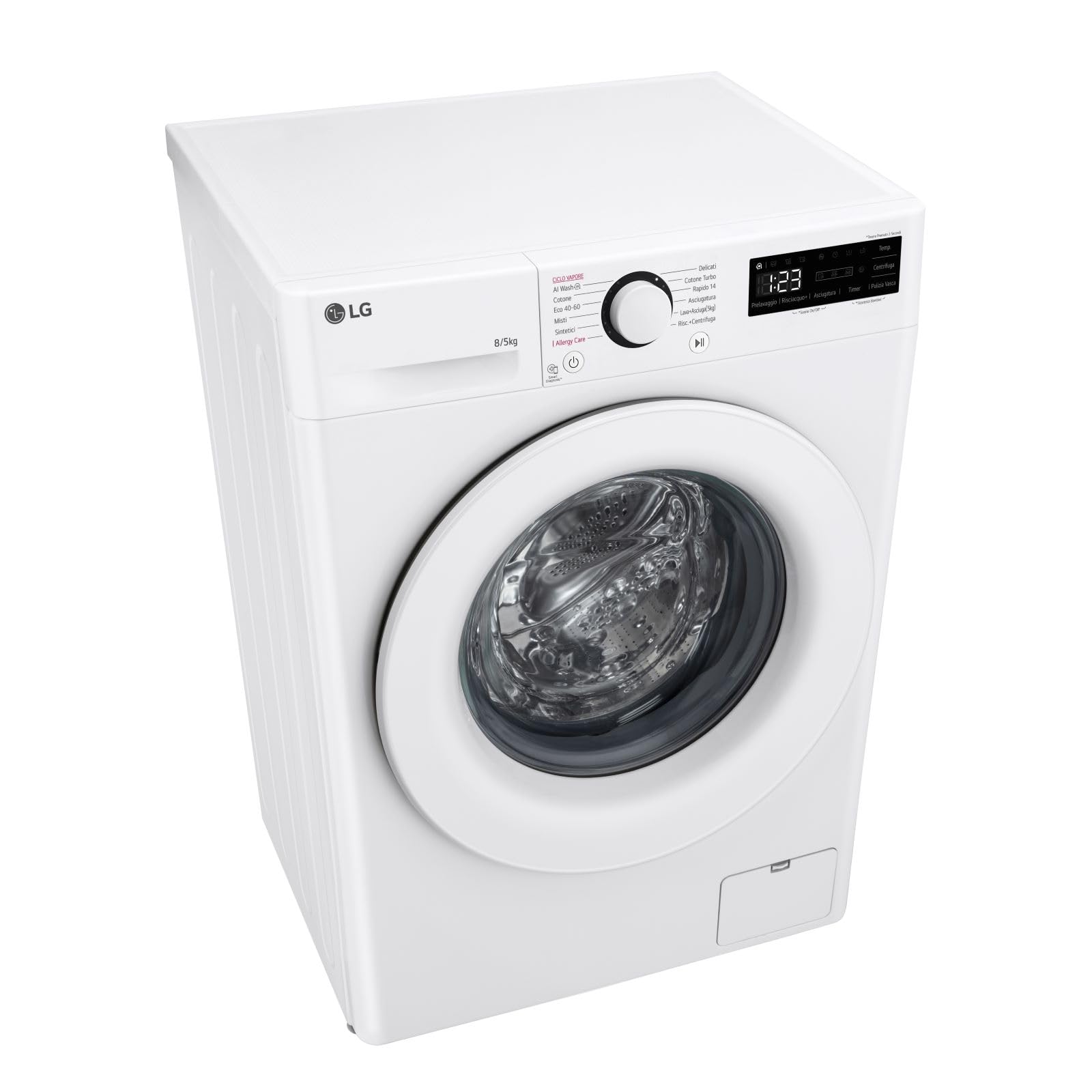 LG D2R3S08NSWW Lavasciuga Slim 8/5kg AI DD, Classe E, 1200 Giri, AI Wash, Vapore
