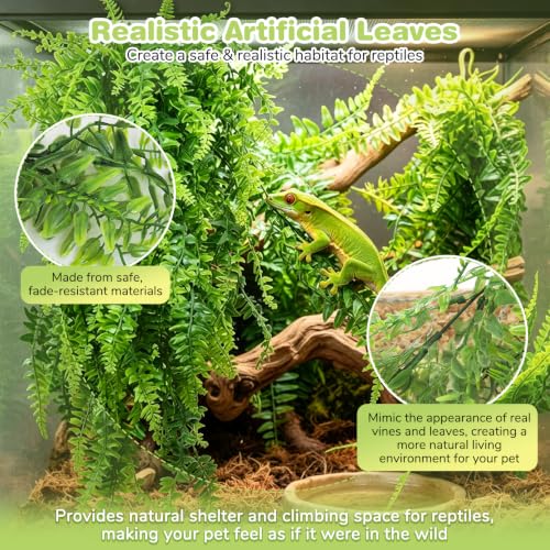 Image of PINVNBY Reptile Plants Hanging Fake Vines Boston Climbing Terrarium Plant with Suction CupA‚ for Bearded Dragons Lizards Geckos Snake Pets Hermit Crab and Tank Habitat Decorations-2pack