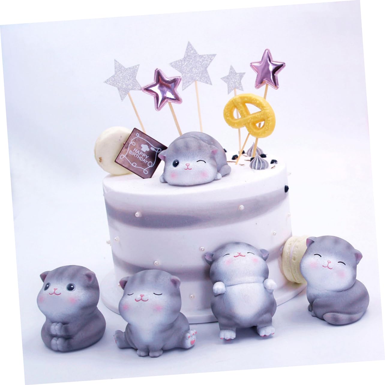 TOPPERFUN 5pezzi Decorazione per Torta Forma di Gatto in Resina Ornamenti per Dessert da Tavolo Stili per Artigianato Forniture per Feste