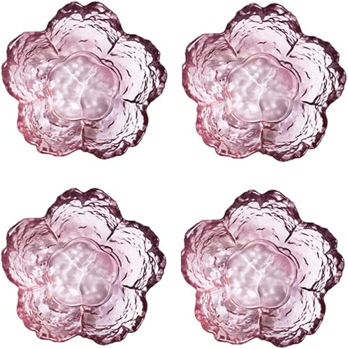Juego de 4 cuencos de vidrio rosa, cuencos pequeños para salsa, cuenco decorativo con forma de flor de sakura japonesa para guarniciones, helado,