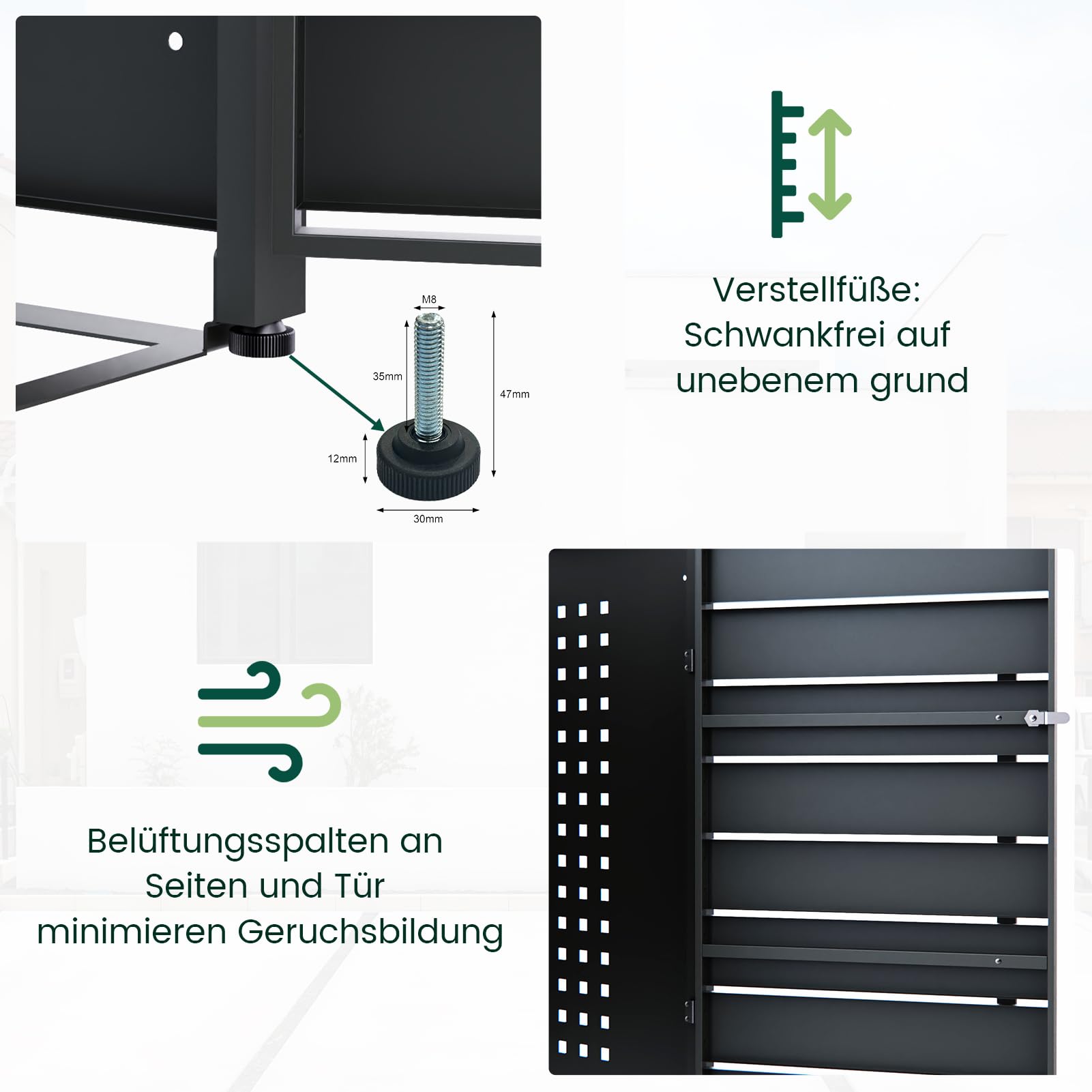 CHOSHOME Mülltonnenbox 2er 240L - Anthrazitgrau Verzinkter Stahl & Holzoptik - 2 Tonnen mit Abschließbar - inkl. Erweiterungsmöglichkeit - Mülltonnenverkleidung, Aufbewahrungsbox für Mülltonnen