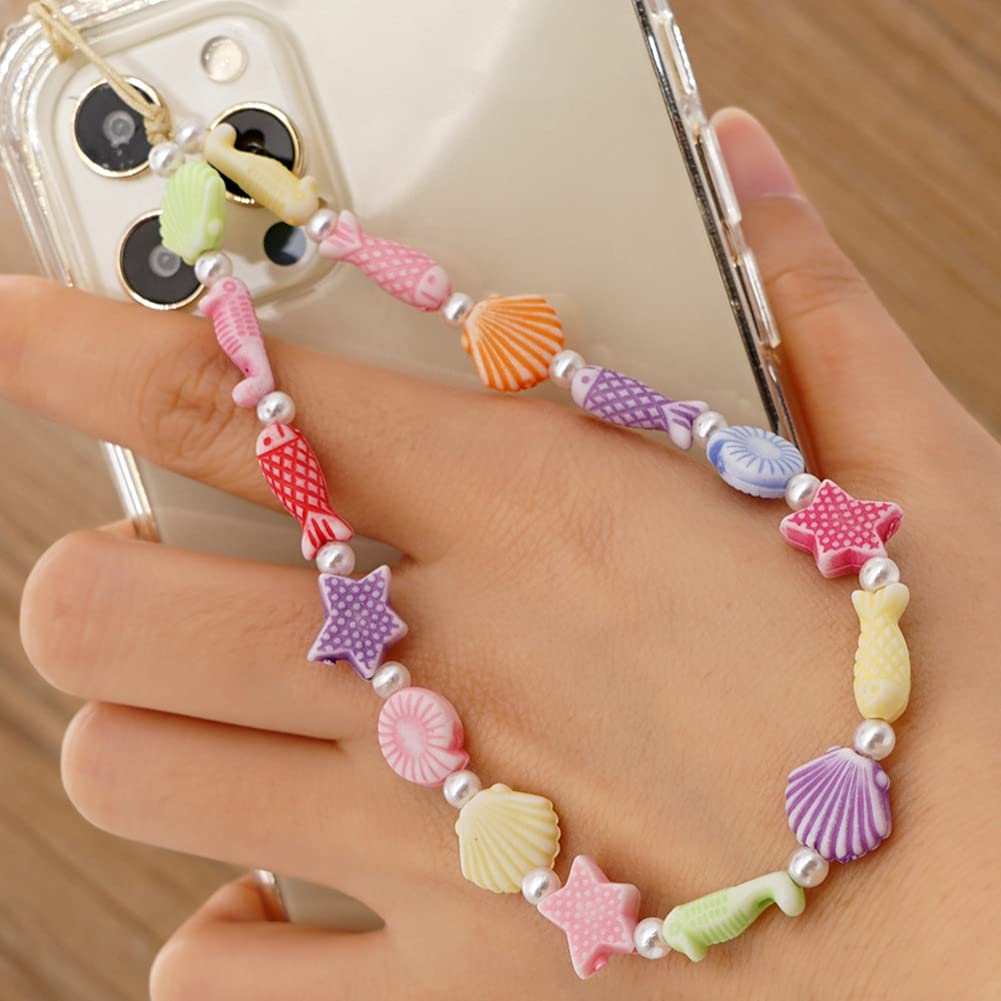 Dragonne Téléphone Anti-Chute - Bracelet Perles Étoile Souriante - Accroche-Poignet Déco Fun Pour Filles