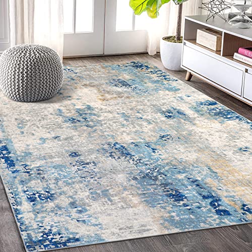 Lahome Modern Abstract 5X7 Blue Machine Washable Area Rug, Soft Bedroom Rug Non Slip Living Room Rug,Stain Resistance Dining Room Mat Carpet For Nursery Office Couch Entrance Kitchen #TOP5