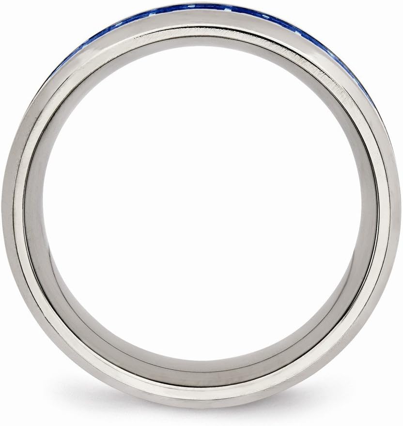 Chisel Stainless Steel Polished Blue/white Carbon Fiber Inlay Ring Size 11