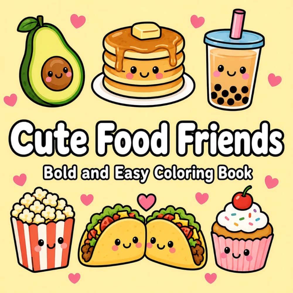Cute Food Friends: Bold and Easy Kawaii Food Coloring Book for Everyone