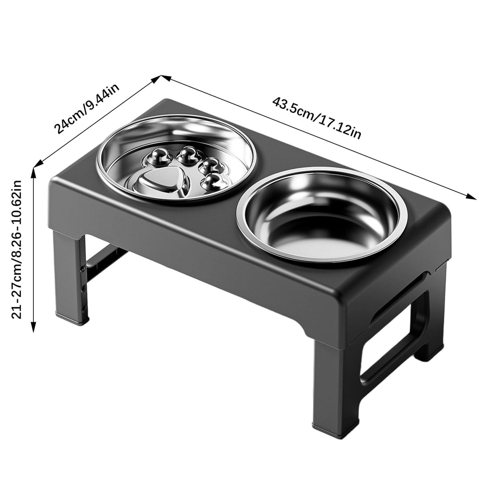 Station d'alimentation surélevée pour animaux de compagnie avec 3 options de hauteur pour gamelle confortable et réglable en hauteur