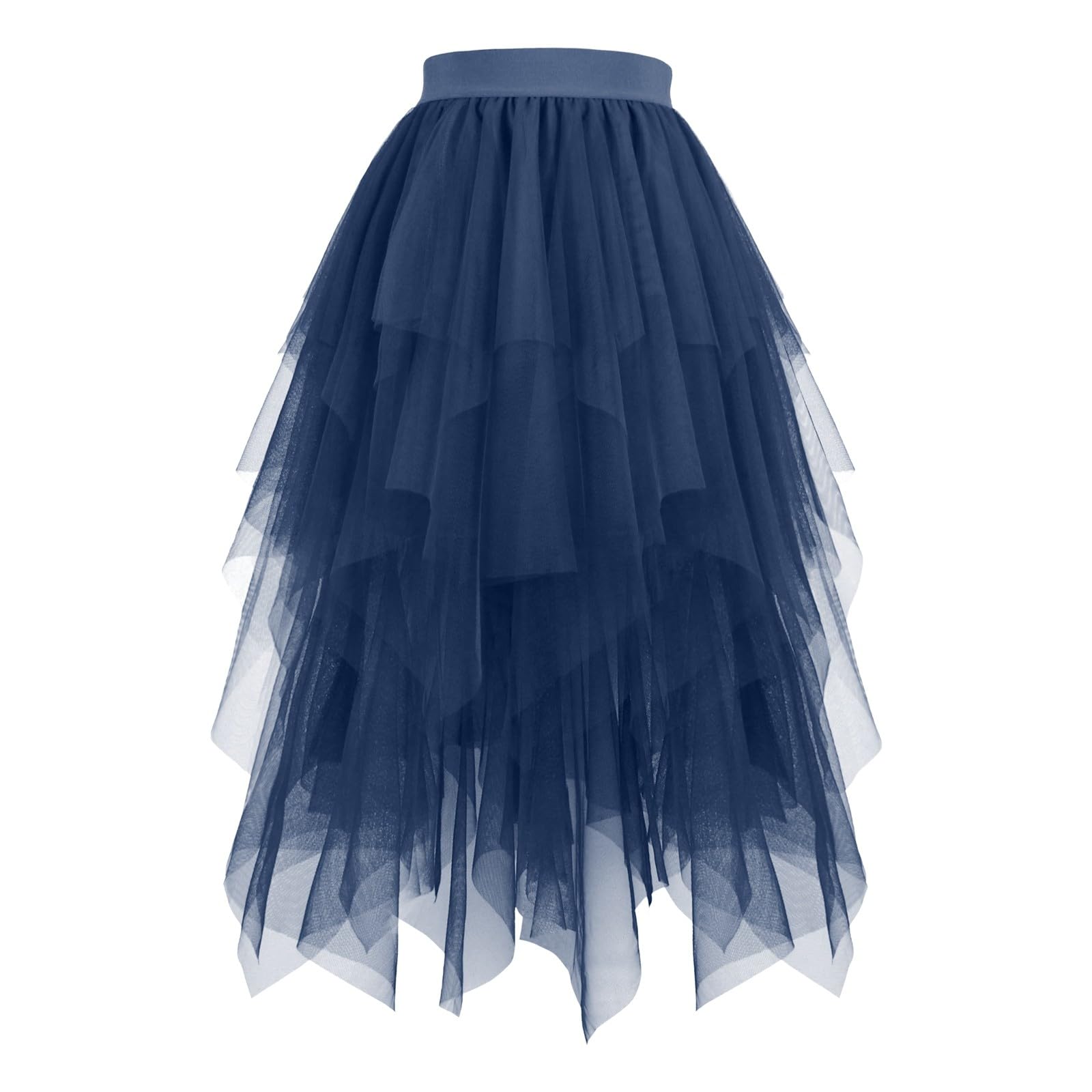 Tulle Skirt Women's Tulle Skirts High Low Layered Puffy Fairy Skirt Tulle Skirts A-line Irregular Midi Long Tutu Skirt with Glitter Sequins Ballet Tutu Prom Party Carnival Costume, #213-Navy Blue, S