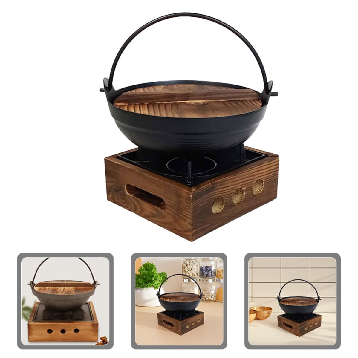 Olla Caliente de Hierro Fundido, Olla de Salsa de Hierro Fundido, con Tapa, Juego, para Acampar al Aire Libre y Reuniones con Compañeros