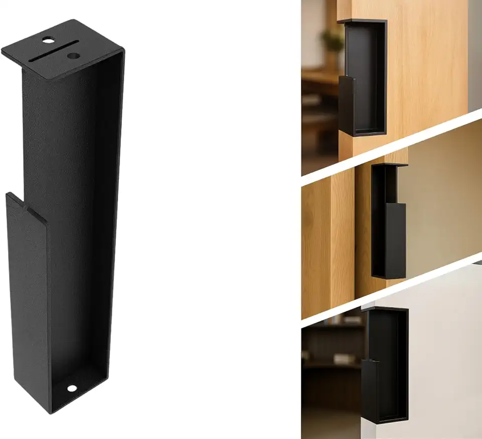 Puxador de Embutir TL PRO Para Porta de Correr Interna e Externaem Aço Carbono Preto Fosco | Para Madeira, MDF ou Metálica | Design Moderno com Parafusos Inclusos (Largura 3,5 cm)