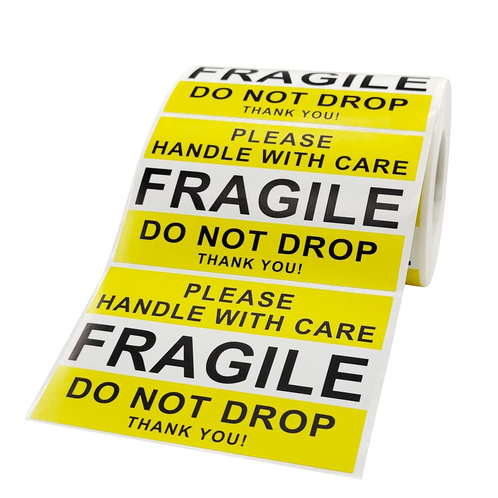 Rubik500pcs Fragile Stickers Large (4 x 2.5 inch) Self Adhesive, Please Handle With Care Do not Drop Warning Labels for Shipping and Moving (1 Roll)