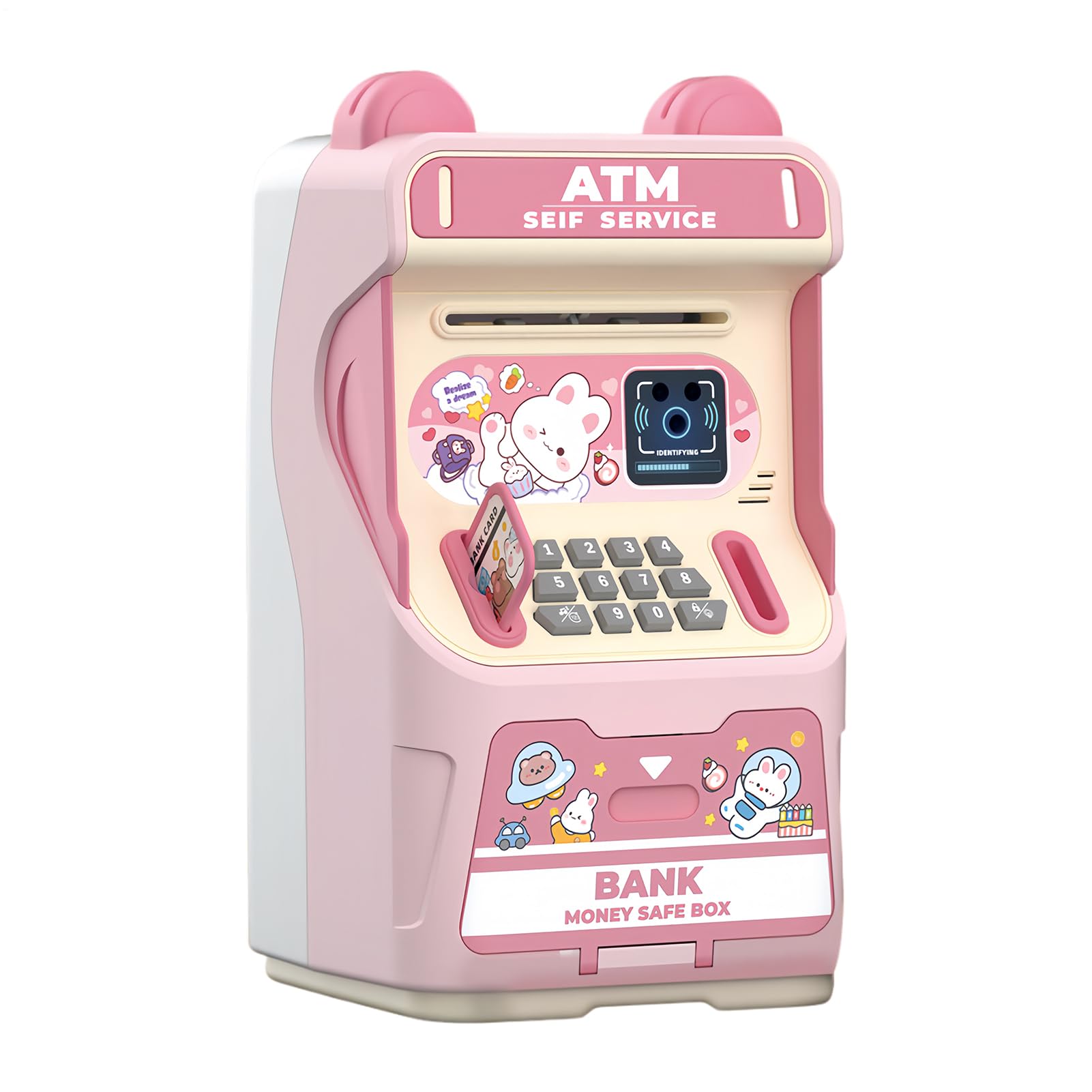 Salvadanaio Bancomat - ABS 25,5 x 13,5 x 13,0 cm | Elettronica con musica e riconoscimento facciale | Banca ATM con avvolgimento automatico per banconote e monete tipo bambini 3+ anni casa