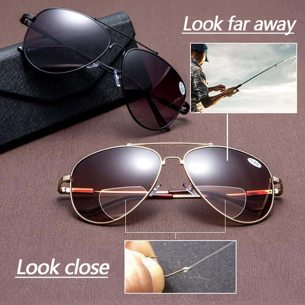 TBHOME Anti-Uv-Sonne-Lesebrille, Bifokal Weit Und In Der Nähe Von Doppelgebrauch-Lesebrillen, Lesebrille Im Freien, Leichtes Gewicht/Gold/1