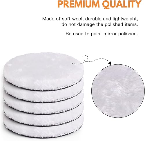 Miniatura 3 de 7 unidades de 6 pulgadas (5.906 in) almohadilla de pulido de lana para pulir el coche, accesorio de taladro con adaptador de taladro M14