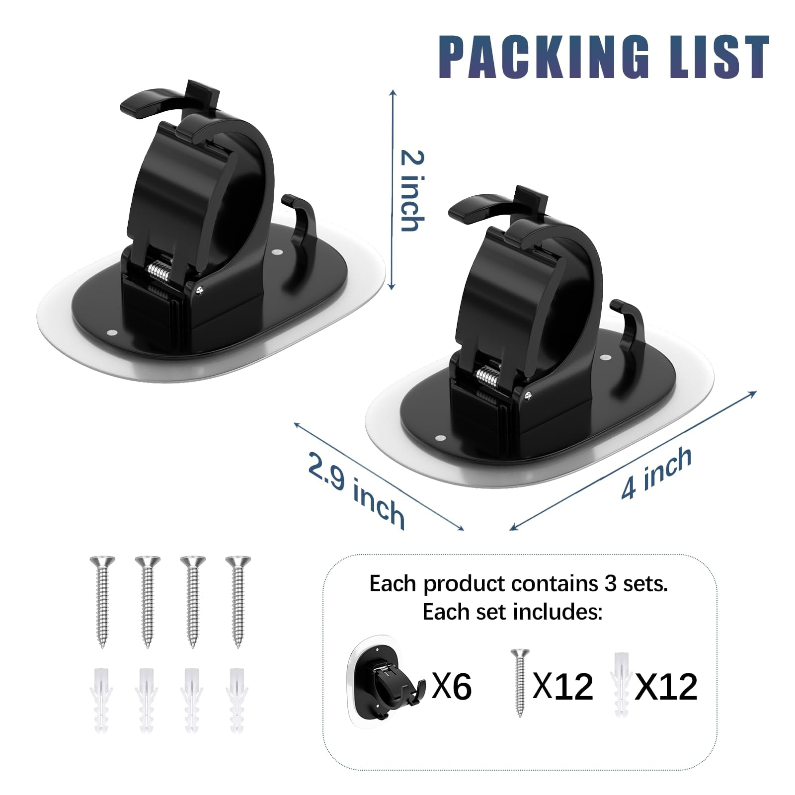 Lot de 6 supports autocollants pour tringle à rideaux (noir)