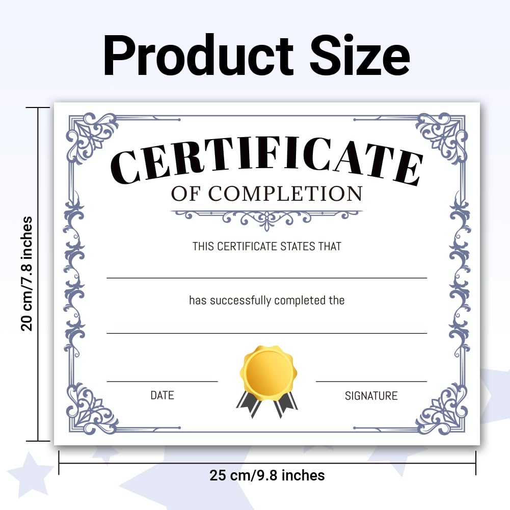 Lot de 30 certificats de réussite minimalistes bleus - Papier de reconnaissance - 25 x 20 cm