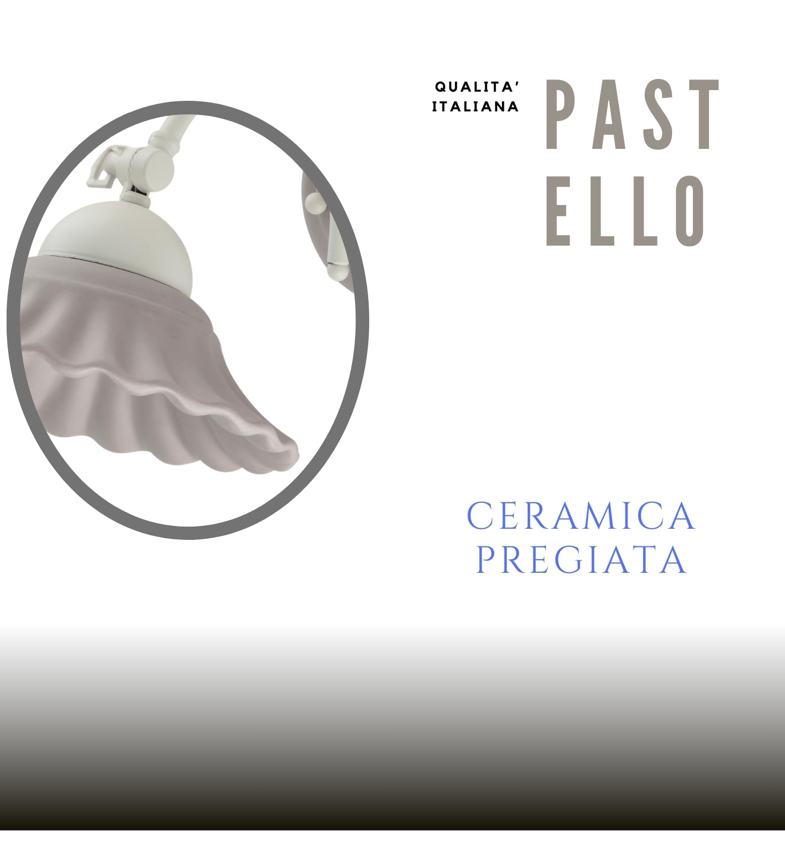 VANNI LAMPADARI- Applique da Parete Interno Pastello- Lampada da Parete con Braccio Orientabile in Ceramica Decorata a Mano - Applique Camera da Letto - Applique Bagno - Cucina – Soggiorno, Grigio