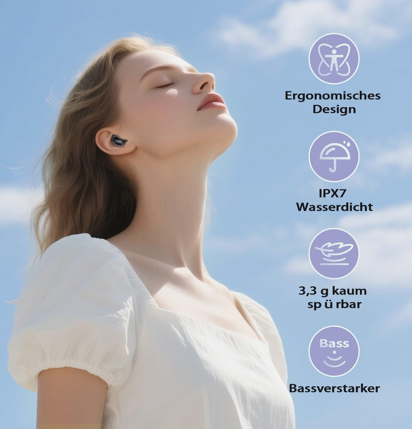 Bluetooth Kopfhörer, Schlafkopfhörer, In-Ear Kopfhörer Kabellos Bluetooth 5.4, Hi-Fi Sound mit ANC+ENC 4 Mikrofone 48H Kopfhörer, IPX7 Schlafmodus ohne Warnungen komfortabel Seitenschläfer Samtschwarz