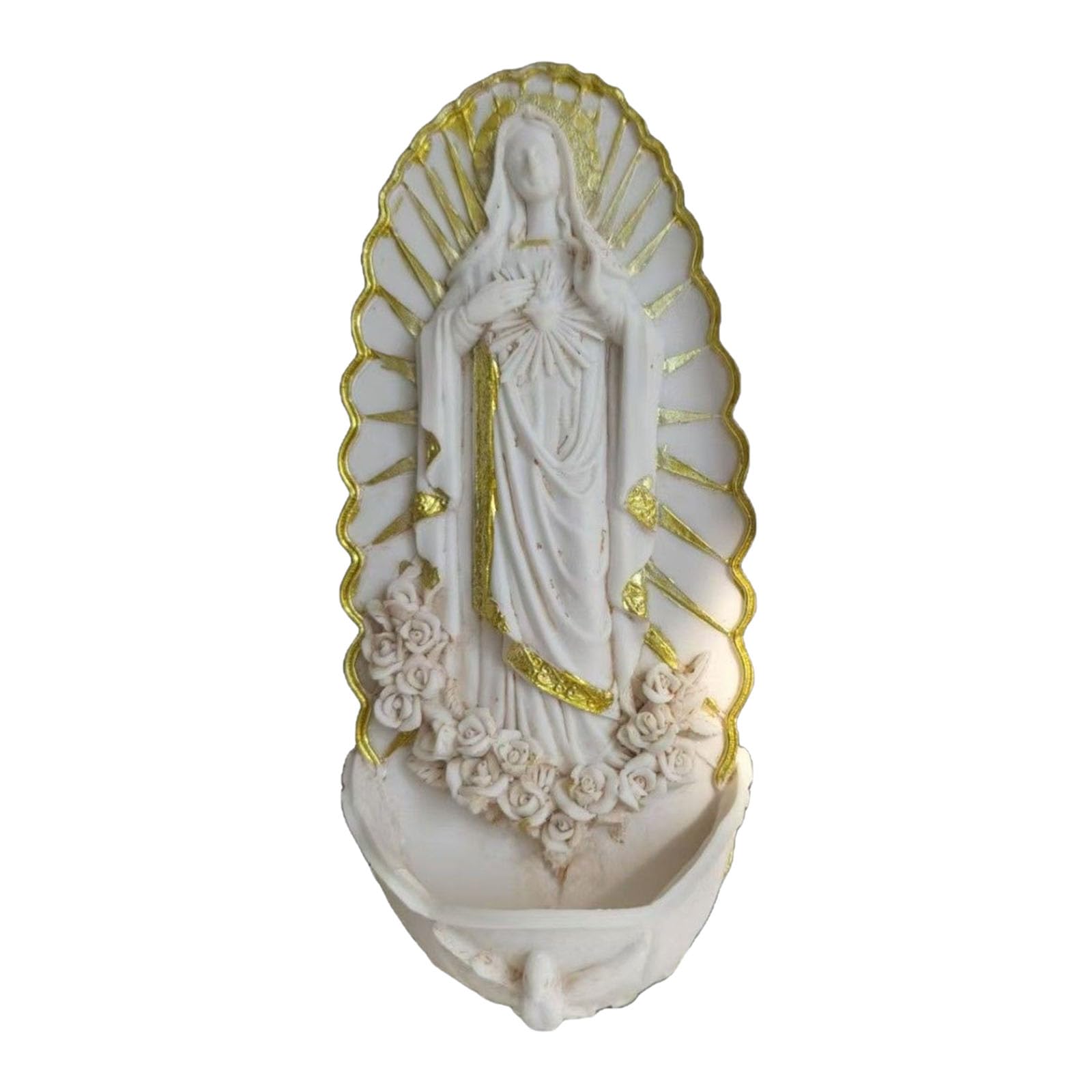 Resins Figurine Holy Water Font Catholic Decorative Wall Hanging Ornament for Spiritual Setting Holy Pool Pendants Gift Resin Water Font Wall Hanging Sacred Catholic Figurine