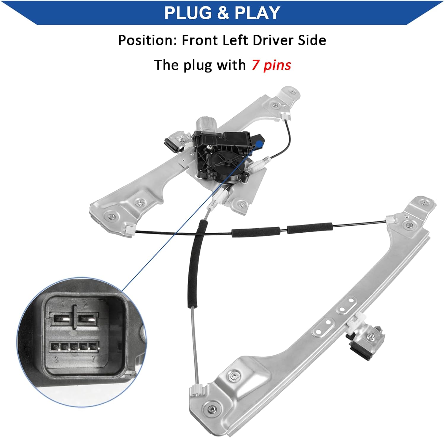 Obaee 751-966 Font Left Driver Side Power Window Regulator With Motor, with Anti-Pinch function, Compatible with Cadillac SRX 2010 2011 2012 2013 2014 2015/ Saab 9-4X 2011, Replace OE 15883166