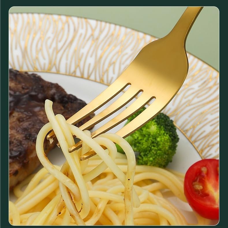 Silverware Flatware Set, 5/20/30/40/50/60pcs Stainless Steel Square Handle Cutlery Steak Knife Household Kitchen Cutlery Knife Fork Spoon(Gold,20 Pieces for 4)