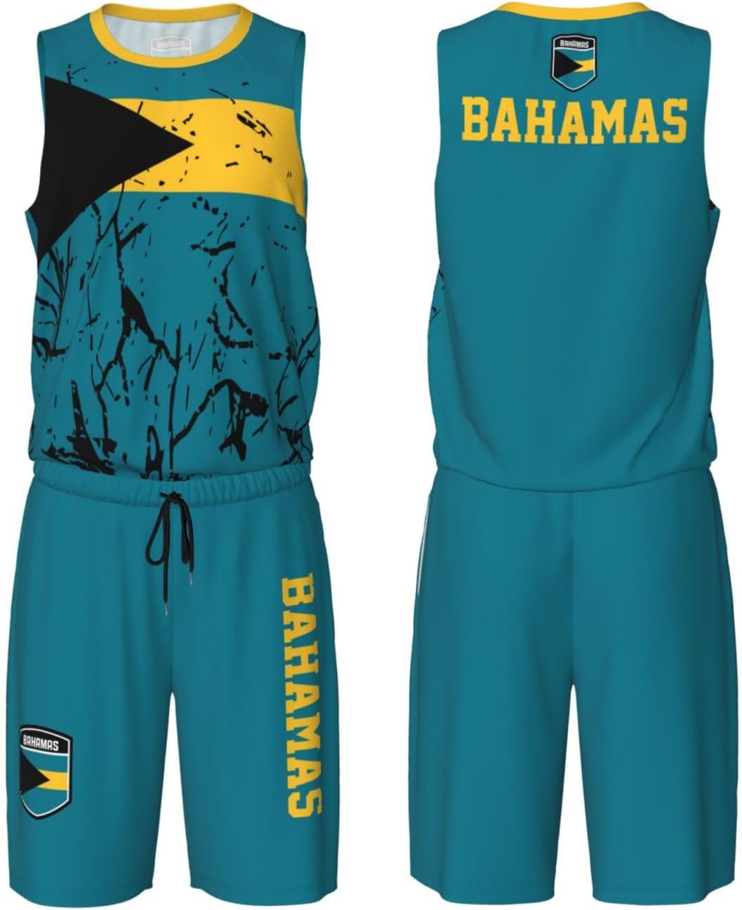 Bahamas Flag Grain (1) Basketball Jersey Uniform Suit for Men Women Adults Training Athletic Set