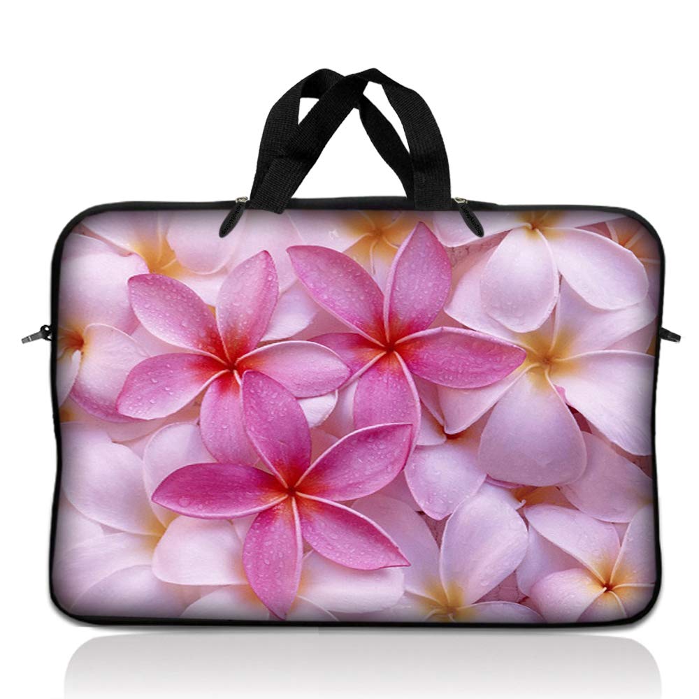 LSS 12.3 inch Laptop Sleeve Bag Carrying Case Pouch with Handle for 11" 11.6" 12" Acer, Asus, Dell, Hp, Sony, Toshiba, Pink Plumeria Flower — view 88