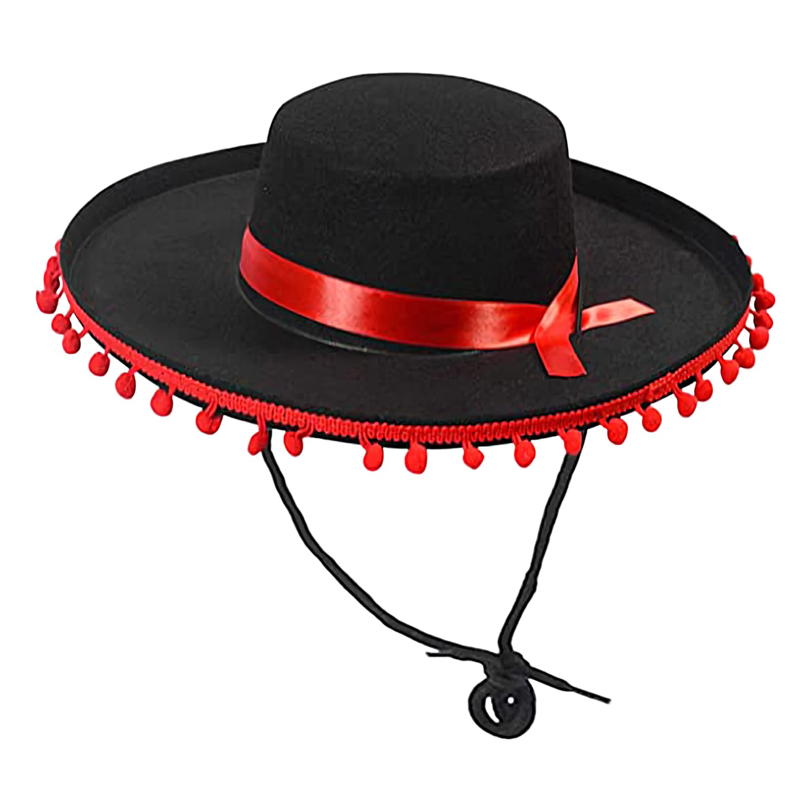 xowwyue Spanish Hat With Pompoms, Mexican Wide-Brimmed Hat, Sombrero Partys Hats Cosplay Costume For Birthdays, Halloween, And Holidays 55-60 Cm