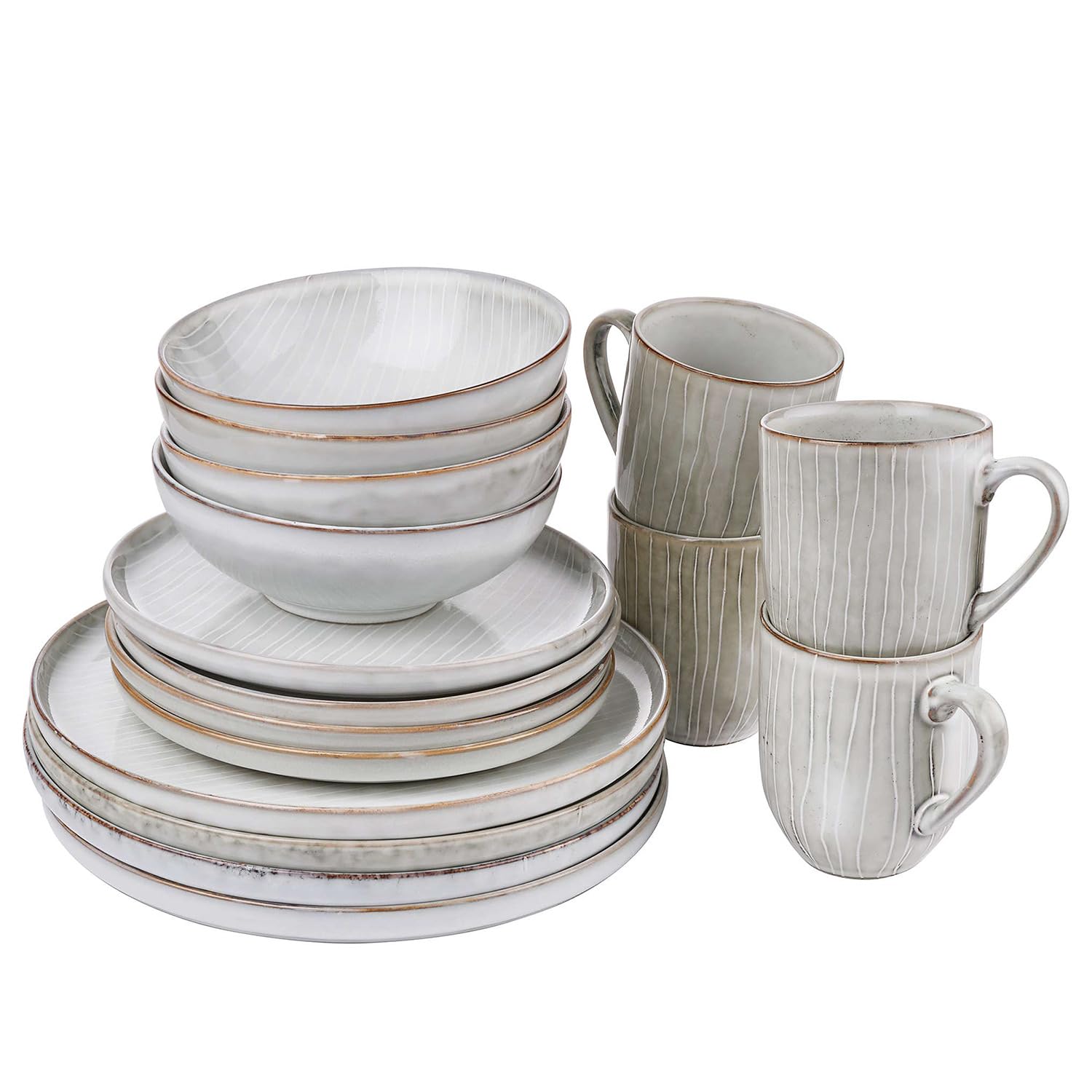 BUTLERS Geschirrset 4 Personen HENLEY Steinzeug Geschirr Set 16-tlg. Kombiservice | Tassen Schalen Kuchenteller Speiseteller | Landhausstill reaktive Glasur, Mikrowellen- & spülmaschinenfest