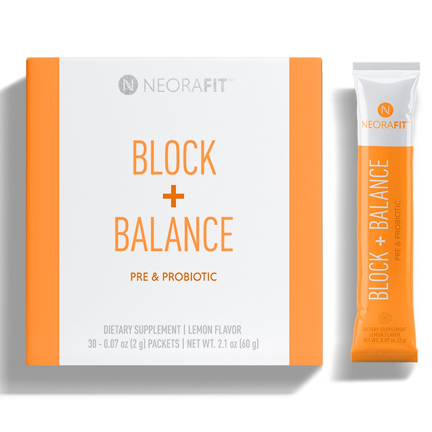 NeoraFit - Block+Balance Pre and Probiotic Powder - Daily Use, Craving Support, Vitamin C & B Blend, Convenient Stick Packs - 30 Count