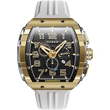 Nubeo Men's 49mm Magellan Retrograde Krongraph Watch with Rubber Strap NB-6088, white gold, Mageran Retrograde Logo