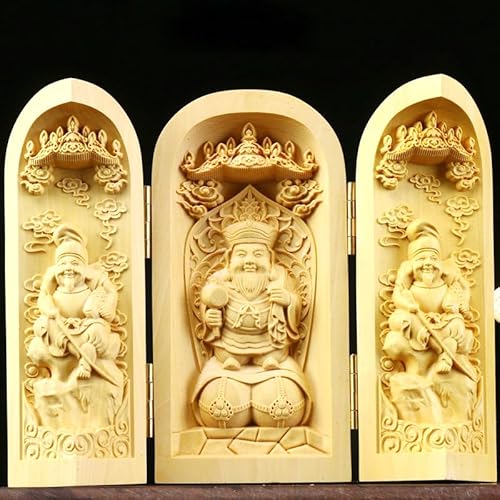 千手観音菩薩 天然木製約10cm 武財神 韋駄天 木彫仏像 彫刻 三開仏 (大黒天大黒さまです)