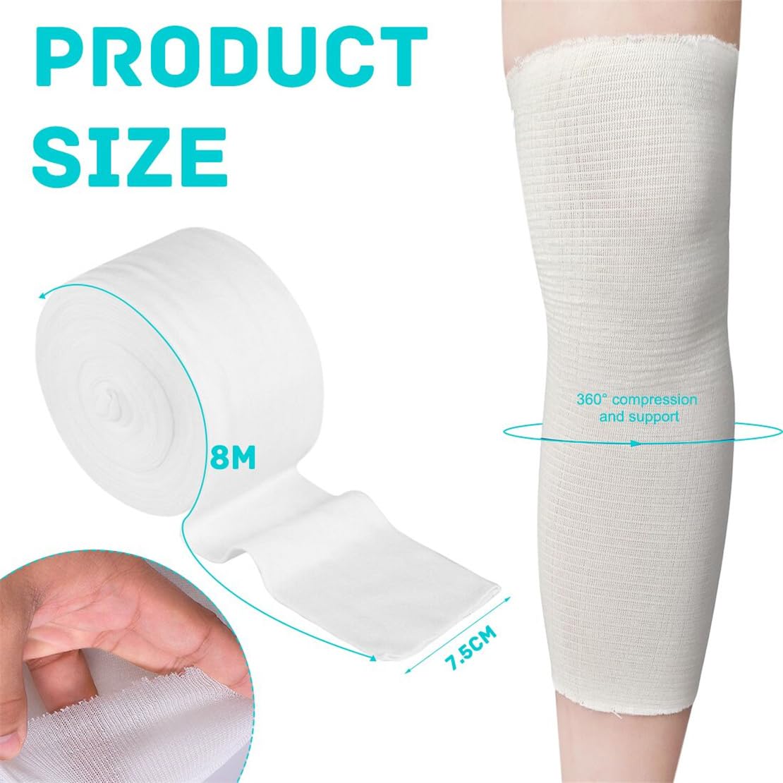 Tubular Elastic Bandage Size D Support Bandages Washable Reusable First Aid Gauze Dressing for Arms Lower Legs Sports 7.5CM x 8M
