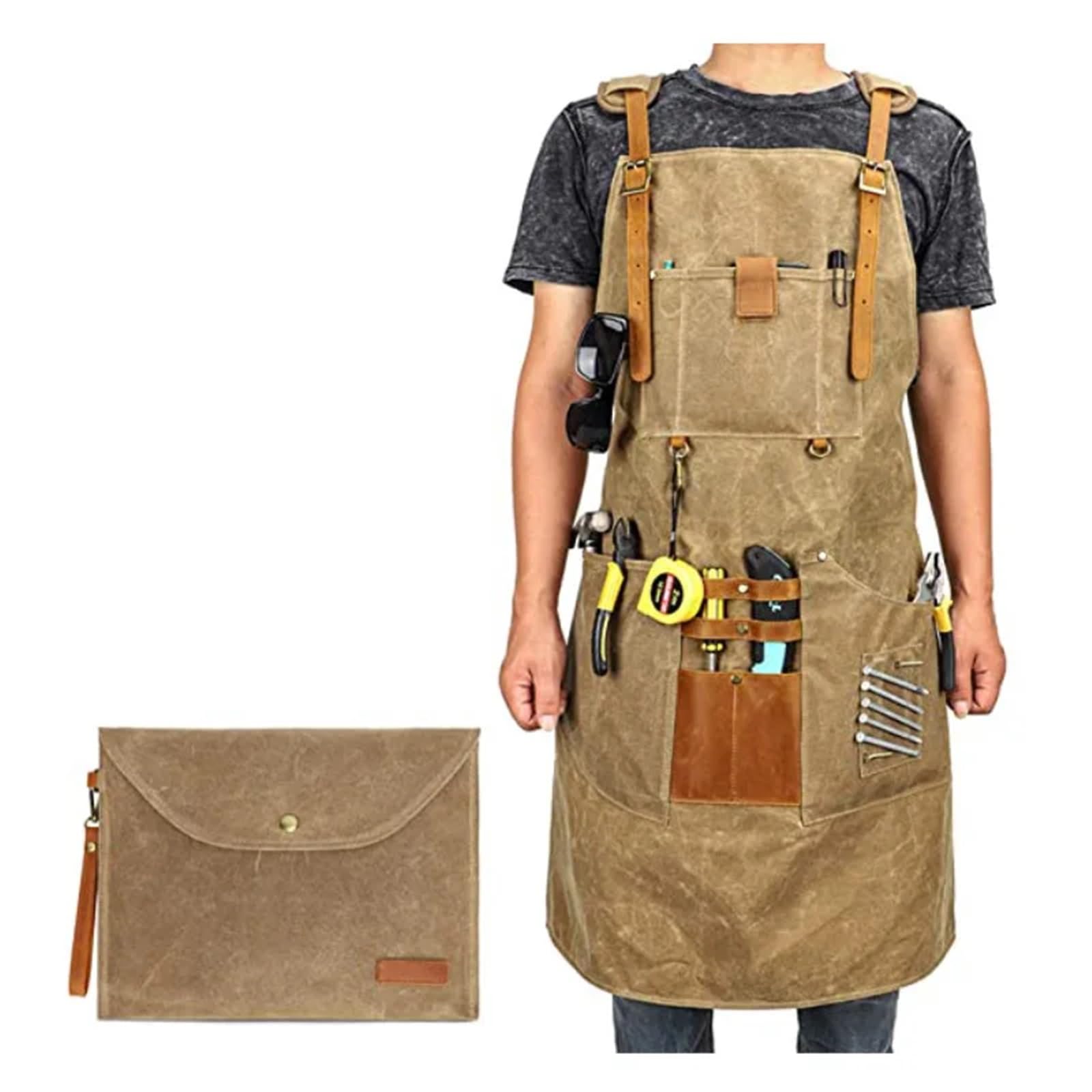 Delantal de lona gruesa, bolso mano, bolsillo multifuncional, overol carpintería, reparación mecánico automóviles, reparador, soldador, leñador, delantal para Soldadura, Herrero