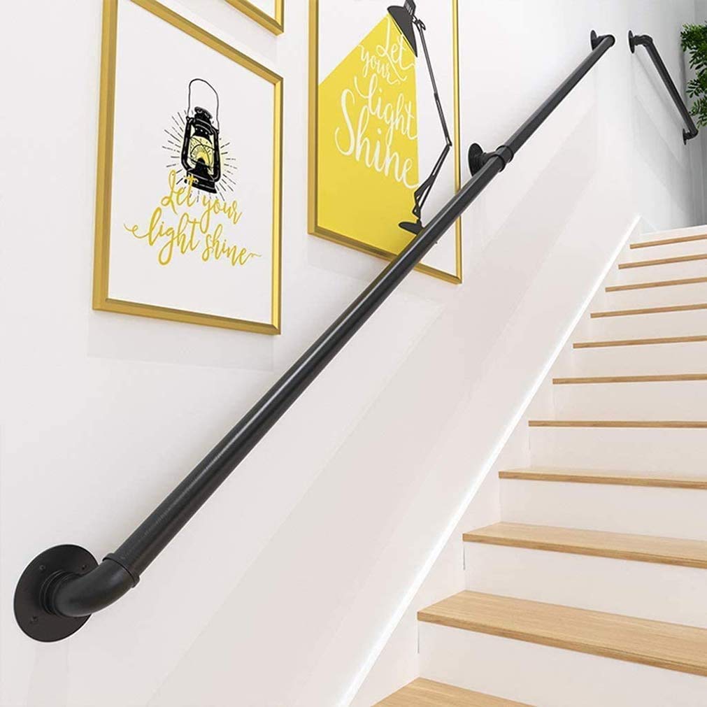 Wrought Iron Stairs Handrail, Muitpurpose Wall-Mount Non-Slip Wood Stair Railings, Metal Banister for Stairs Indoor Outdoor(480cm)