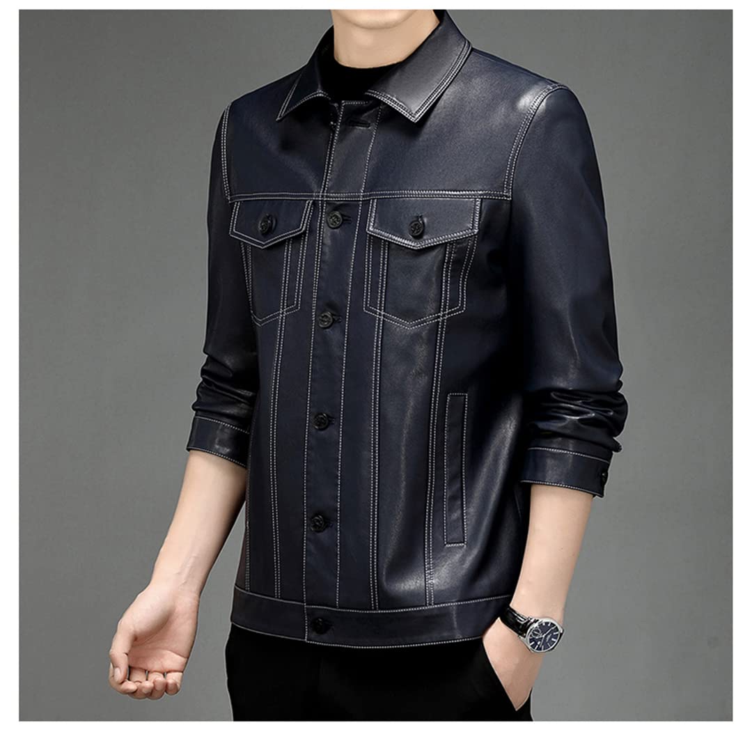 Veste En Simili Cuir Homme - Blazer Moto Style Biker Printemps Automne Hiver - Boutons Élégants