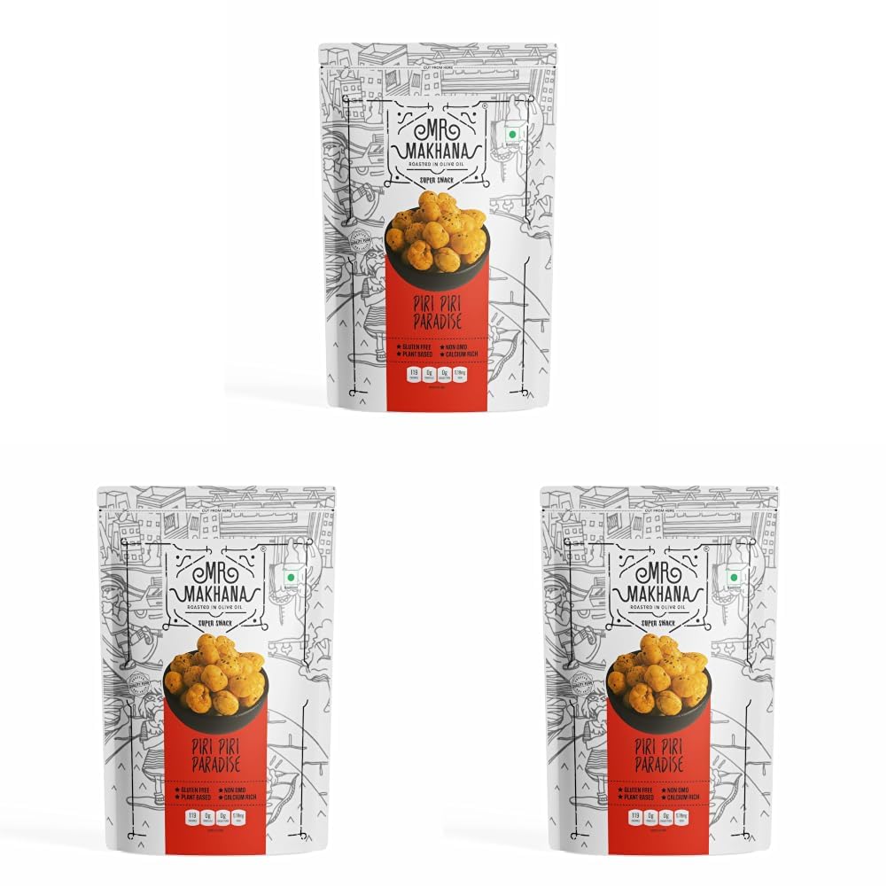 Mr. Makhana Roasted Makhana and Foxnuts | Healthy Snacks | Gluten Free | MSG Free | Antioxidant | Rich Calcium | Zero Trans Fat | Zero cholesterol (Piri Piri) (Pack of 3)-image-45