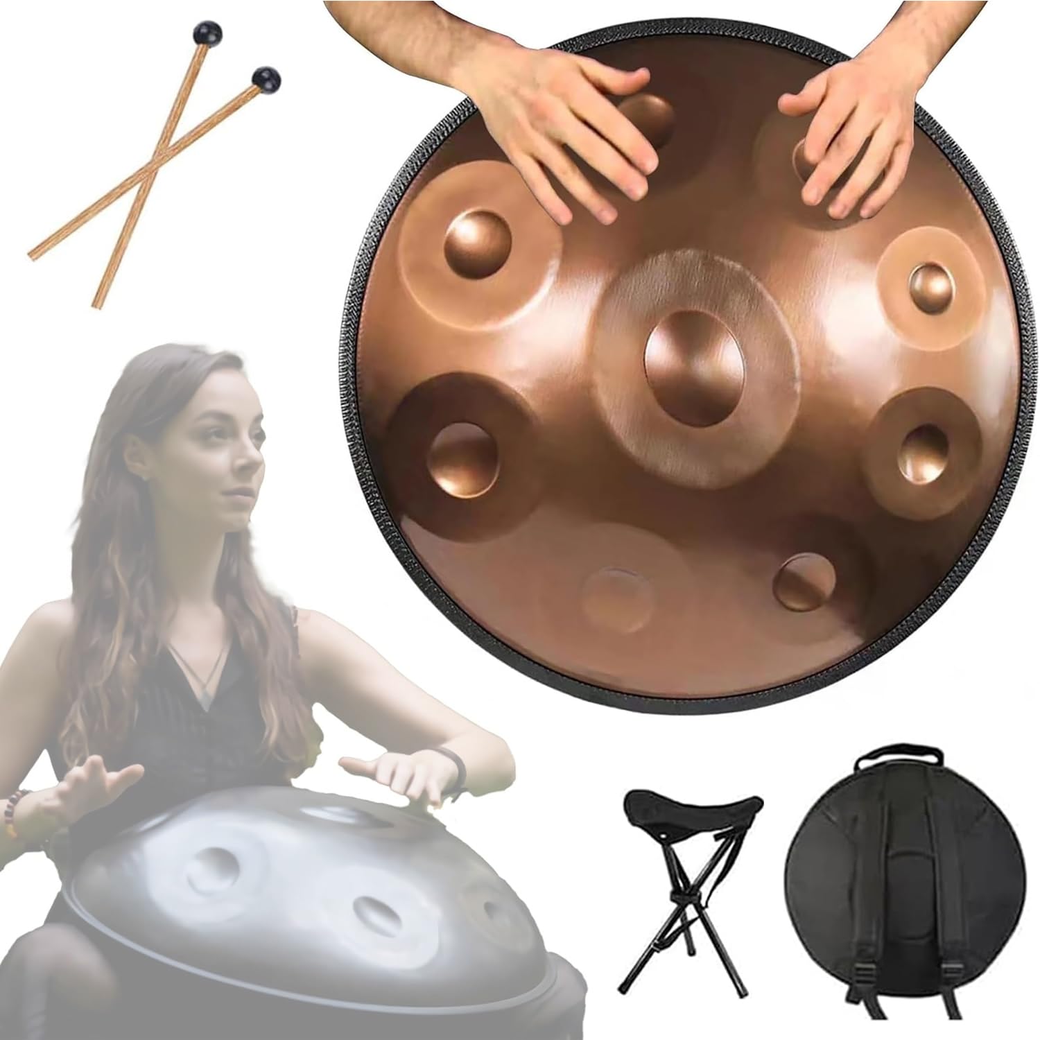 22-calowy bęben ręczny, 9 notatek, instrument perkusyjny, 440 Hz D mały bęben ręczny wytwarza przyjemny rezonans, wysokiej jakości stal do muzyki ulicznej