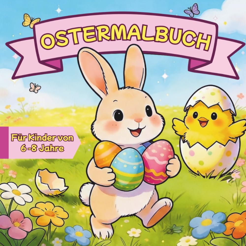 Ostermalbuch für Kinder 6–8 Jahre: Süße Osterhasen, Küken und Ostereier – Einfaches Malbuch mit dicken Linien | Perfektes Ostergeschenk für Grundschulkinder