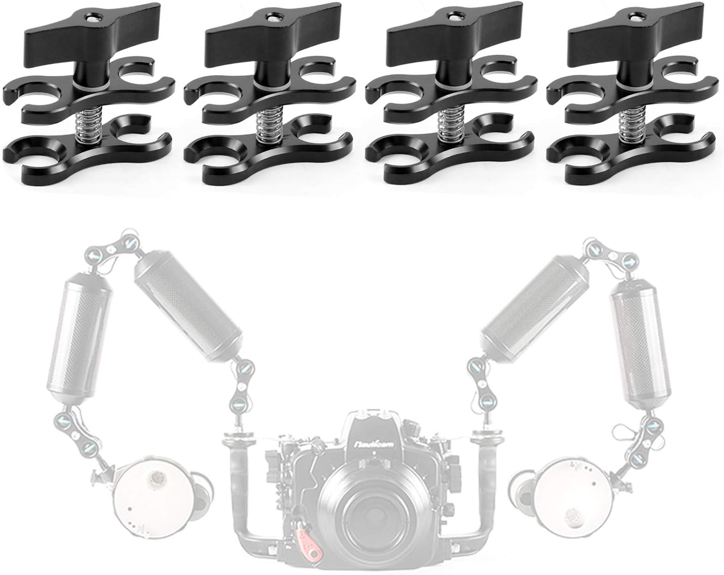 SELPONT ndard Ball Clamp with Cut Outs Aluminium for Underwater Light Arm System,Photography Diving Camera