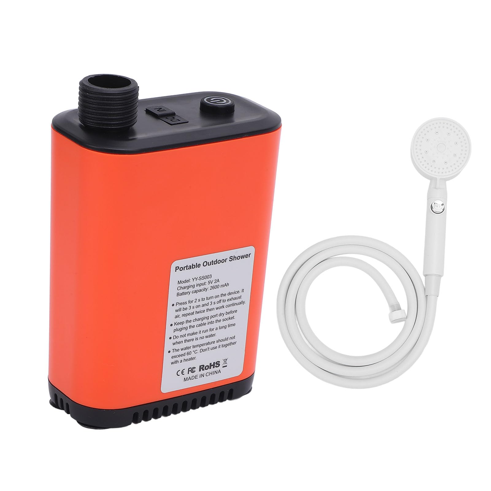 Set doccia portatile con pompa ricaricabile da 2600 mAh, a prova di perdite, ideale per campeggio, escursionismo, spiaggia e attività all'aperto. Materiale ABS.