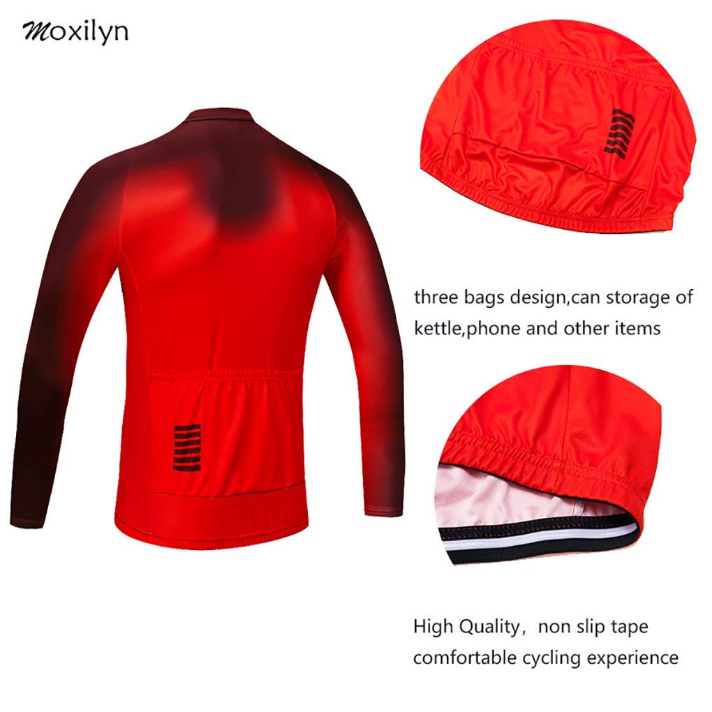 Moxilyn Abbigliamento Ciclismo Set,Autunno/Inverno Vello Maglia Con Lunghe Maniche Tuta+Pantaloni Lunghi di,Cuscino Gel 9D,MTB Anteriore Manica Lunga Bicicletta, Abbigliamento Sportivo per Bicicletta