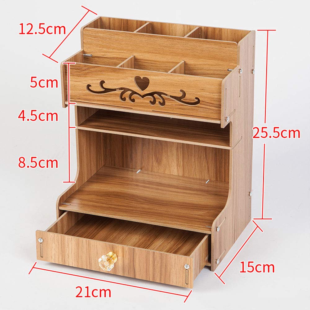 Boîte de rangement multifonction de grande capacité en bois massif pour fournitures de bureau et articles de papeterie