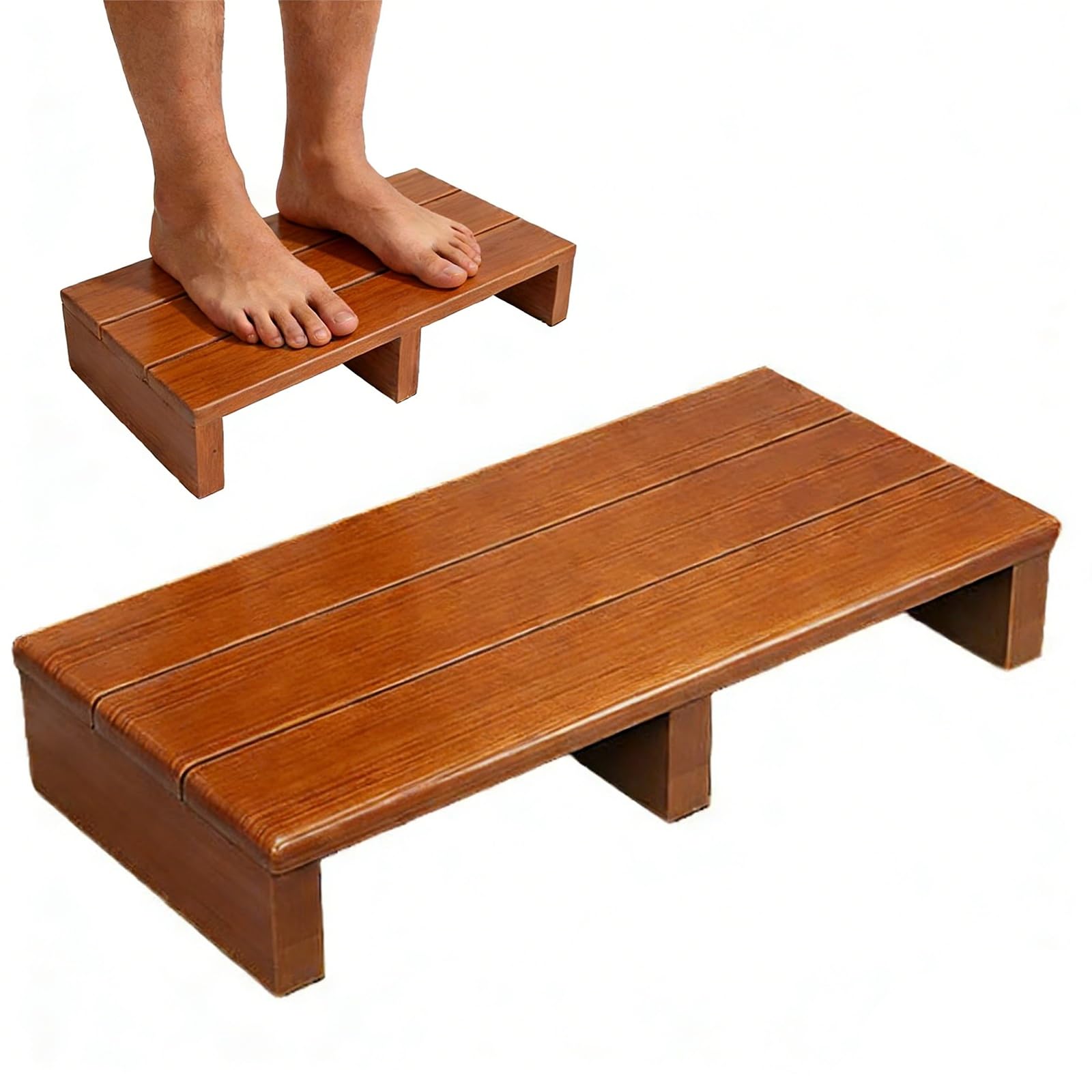 rutschfeste Plattform aus Massivholz, Mobilitätshilfe aus Massivholz mit stabilen Stützbeinen, tragbarer Holz-Trittschemel, hohe Tragfähigkeit, für Badezimmer, Außenbereich(Brown,60x30x15cm)