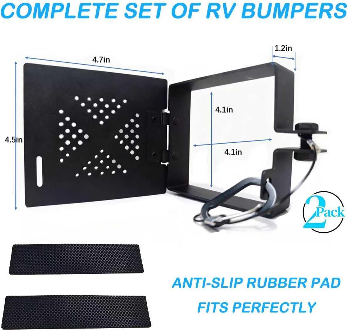 2 Pack Aluminum RV Bumper End Cap, RV bumper covers (Left&Right) Fits Standard 4 Inch Square Camper Bumpers, RV bumper caps No-Insect Vent Holes, Secure Sewer Hose Storage, Travel Trailer Must-Have