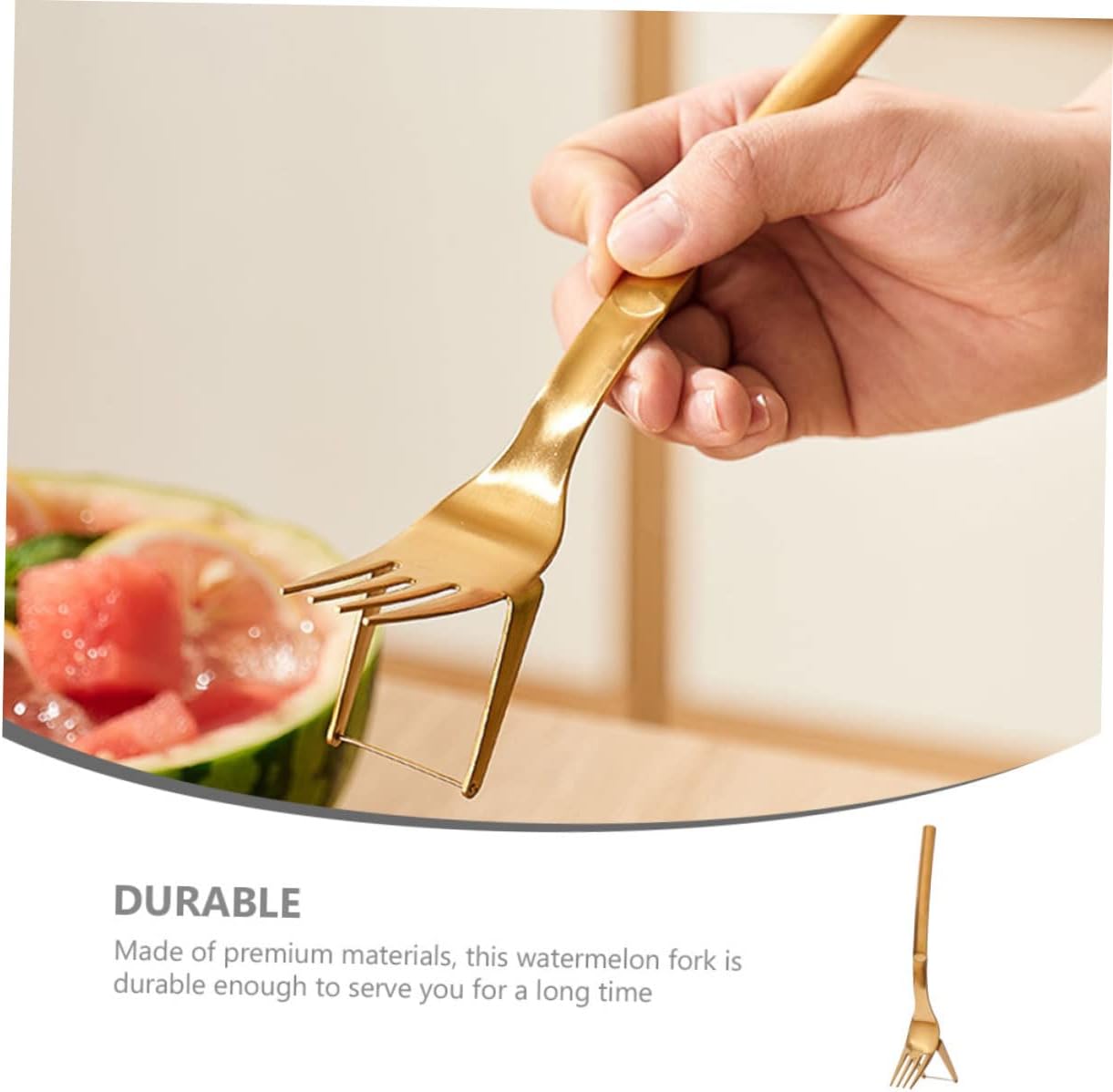 Stainless Steel Watermelon Fork Cutter for Fruit, Golden Kitchen Tool