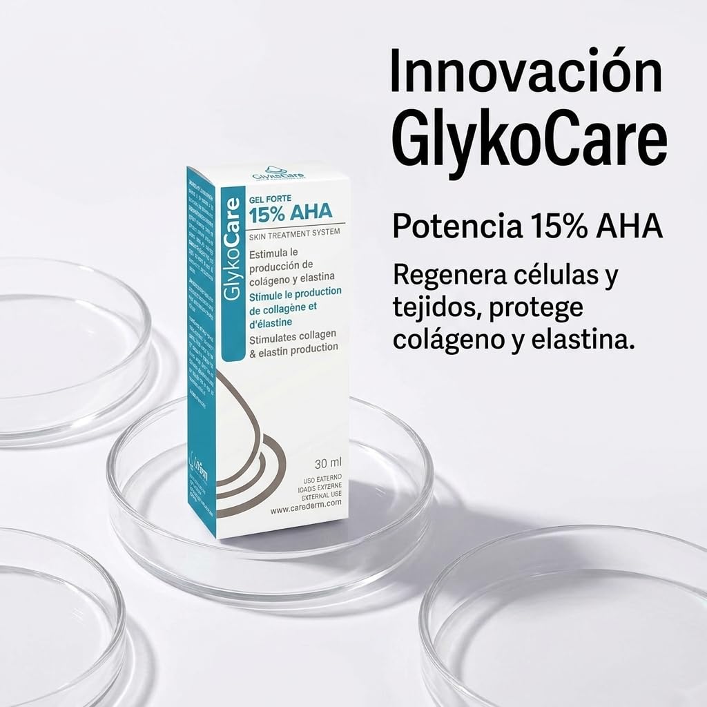Glykocare Gel Forte 15% Pack | Con Ácido Glicólico 15% | Renovación Cutánea | Con Ácido Salicílico, Ácido Tranexámico, Ácido Láctico y Vitamina E | Ayuda a Mejorar Textura (X4)