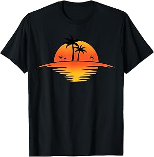 Sunset Beach Silhouette Tropical Palm Tree Sunny Lover Gift T-Shirt