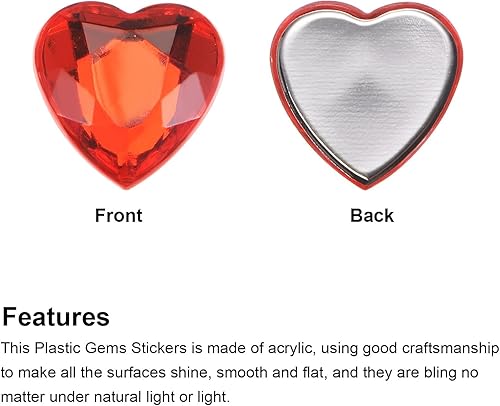 Miniatura 4 de MECCANIXITY 40 piezas de diamantes de imitación acrílicos de corazón de 0.59 pulgadas (0.591 in) con parte trasera plana, gemas de plástico,
