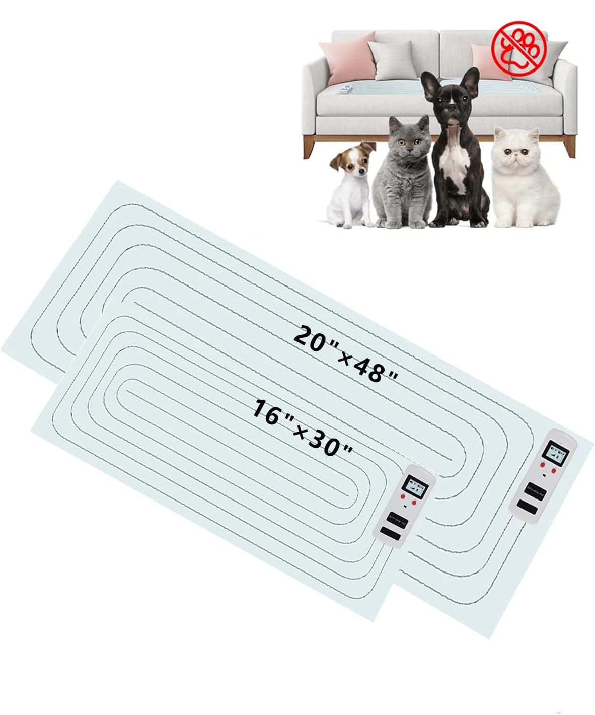 SEERWAY Scat Pet Shock Mat Upgraded 2 Pieces (48"x20" + 30"x16"), Shock Pads for Dogs and Cats Training Indoor, Electric Repellent Mat Keeps Pets Off Couch, Sofa, Countertop, 3 Modes